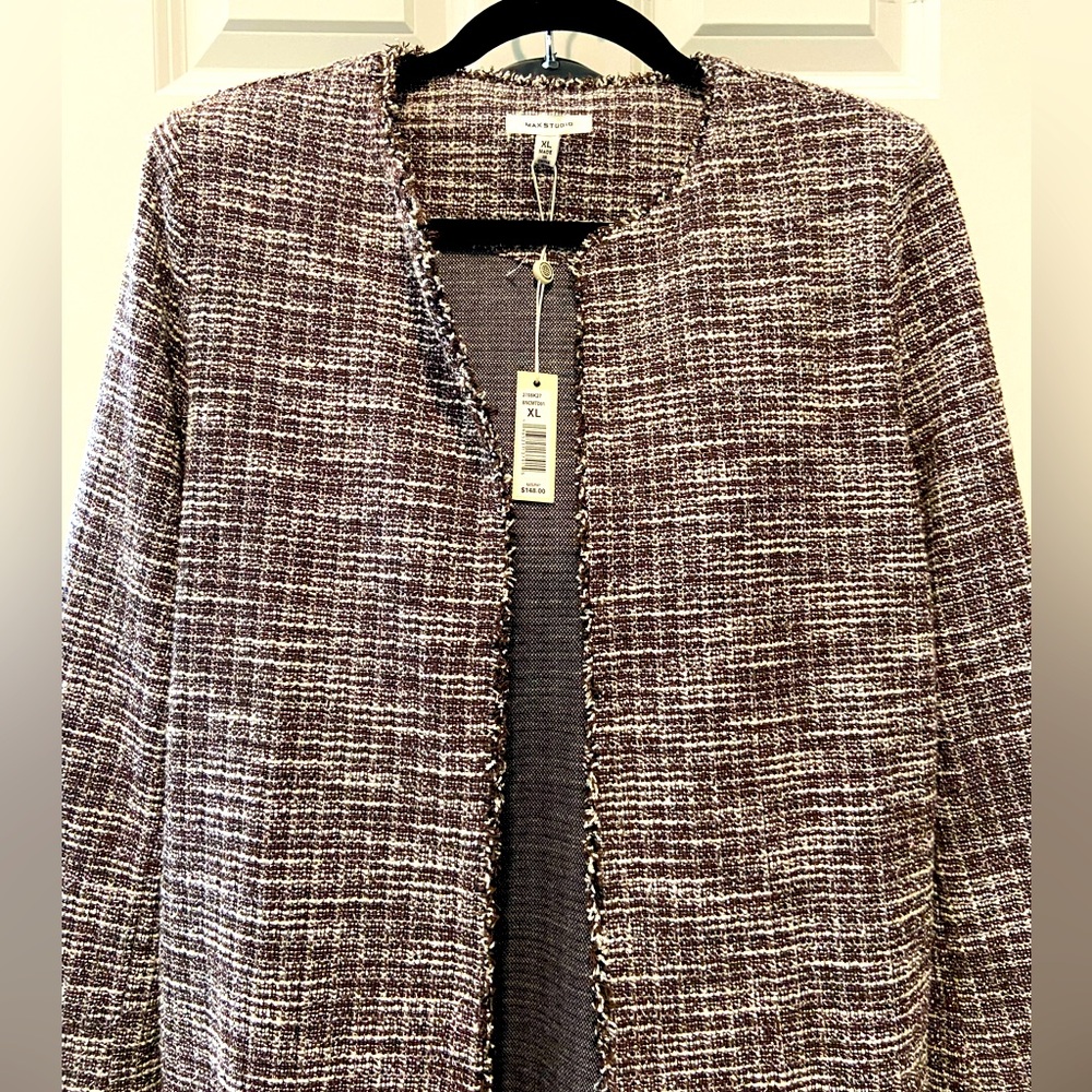 Max Studio Tan Boucle Textured Open Front Blazer Womens XL Lightweight